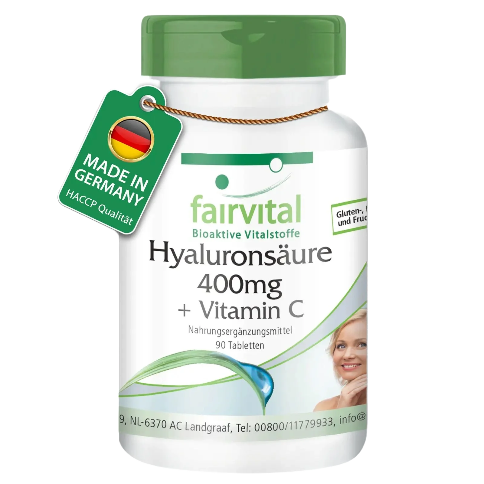 Hyaluronsäure 400mg + Vitamin C - 90 Tabletten - für Immunsystem; Kollagenbildung uvm. - Vegan | Fairvital